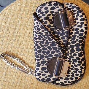 Gorgeous Gianvito Rossi Cheetah Fabric Black Leather Trim Clutch Purse Wristlet